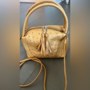 genuine ostrich leather gold handbag w crossbody strap